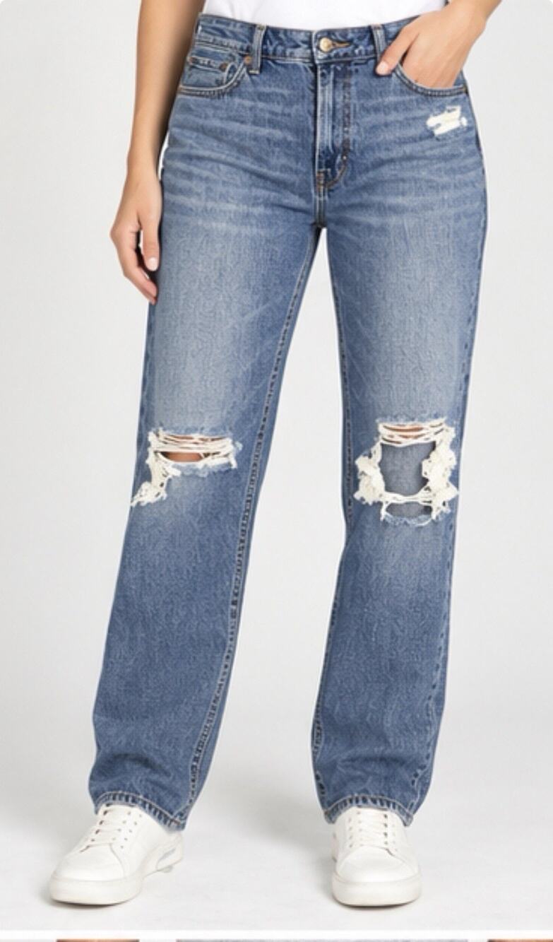 American Eagle Womens Distressed Jeans Size 10 Short Blue Ripped Denim